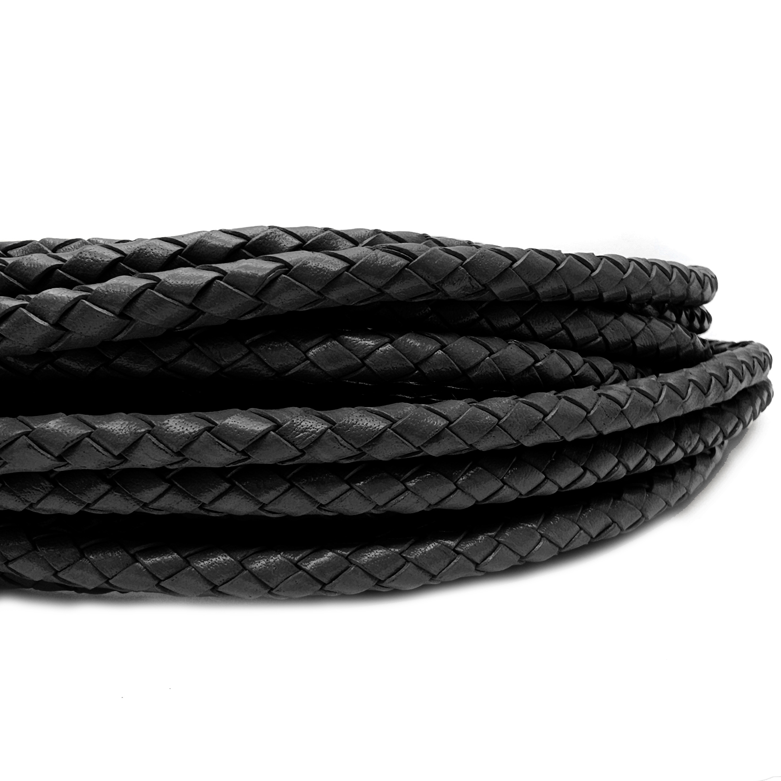 Lederschnur rund geflochten 6 mm - Schwarz. Länge: 1 m
