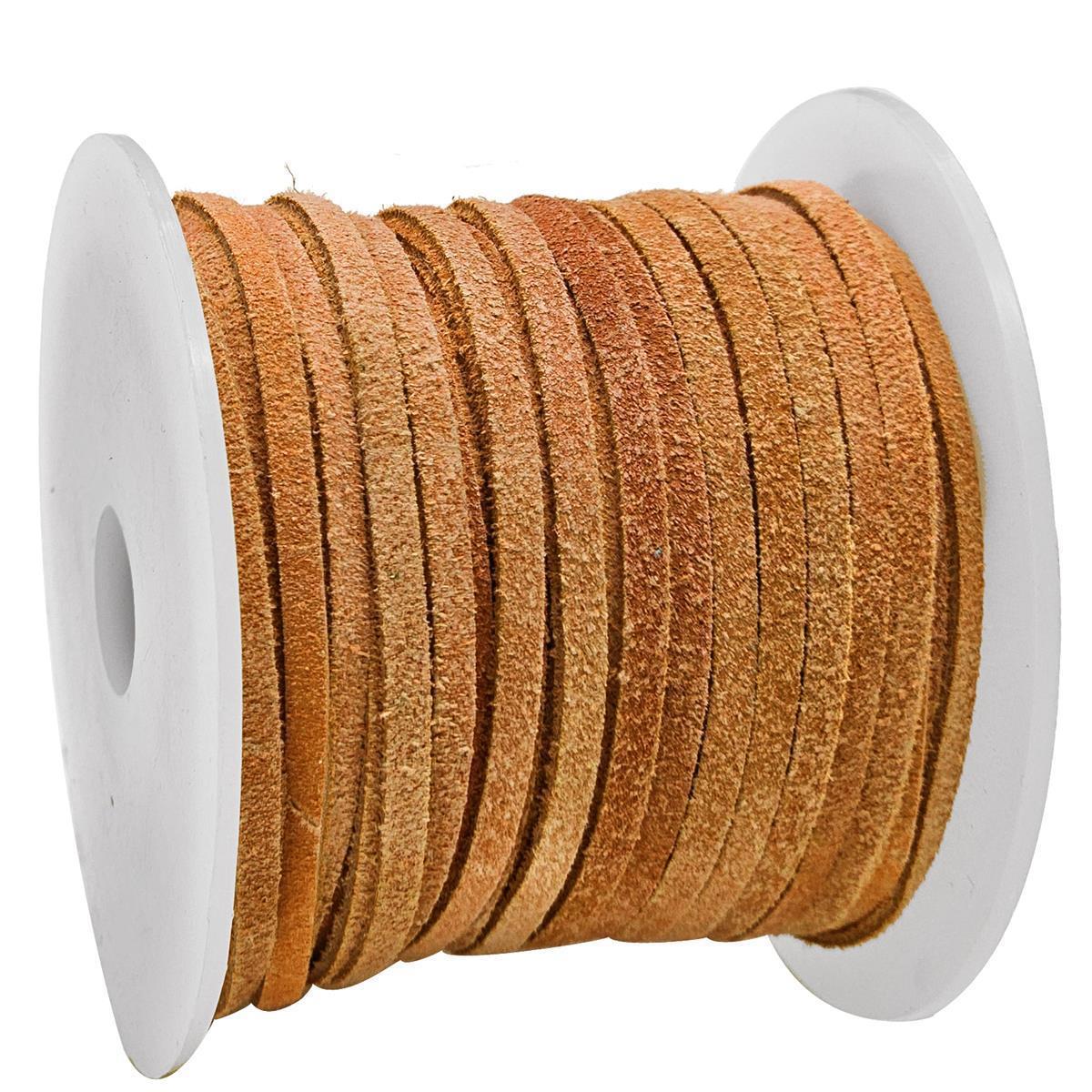 Lederband Flach Wild  3 mm x 1,5 mm - Curry. Länge: 25 m auf Rolle