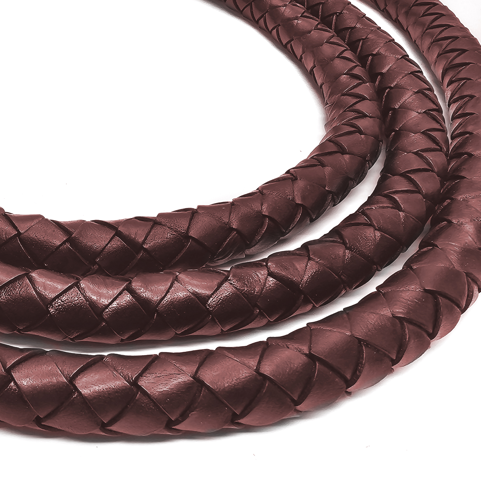 Lederschnur geflochten 20 mm - Weinrot.