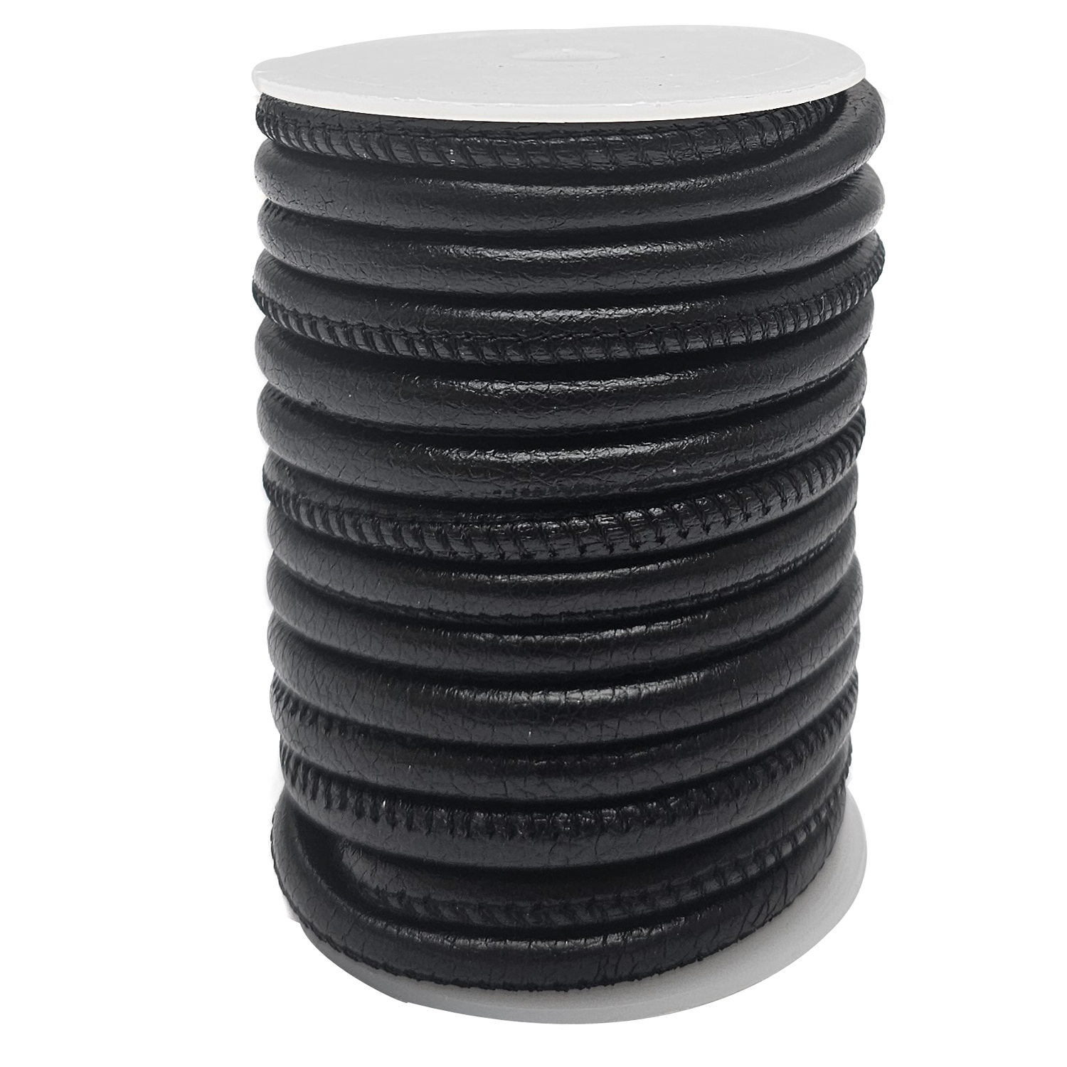Lederschnur Rund gesäumt | Dicke: 6 mm - Schwarz