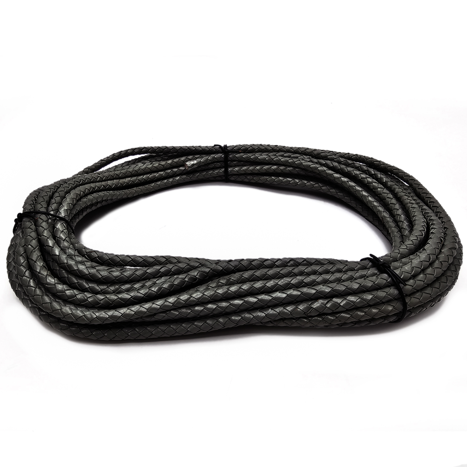 Lederschnur rund geflochten 6 mm - Schwarz. Länge: 1 m