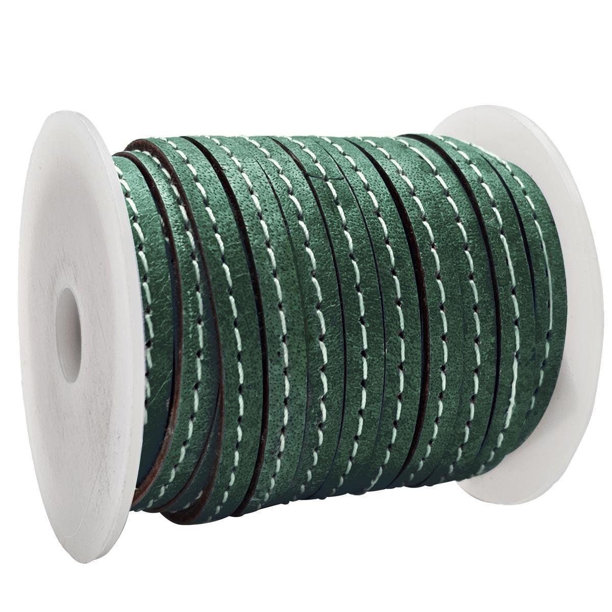 Lederband flach mit Ziernaht  5 x 1,5  mm - KO/20 Olivgrün 1 m