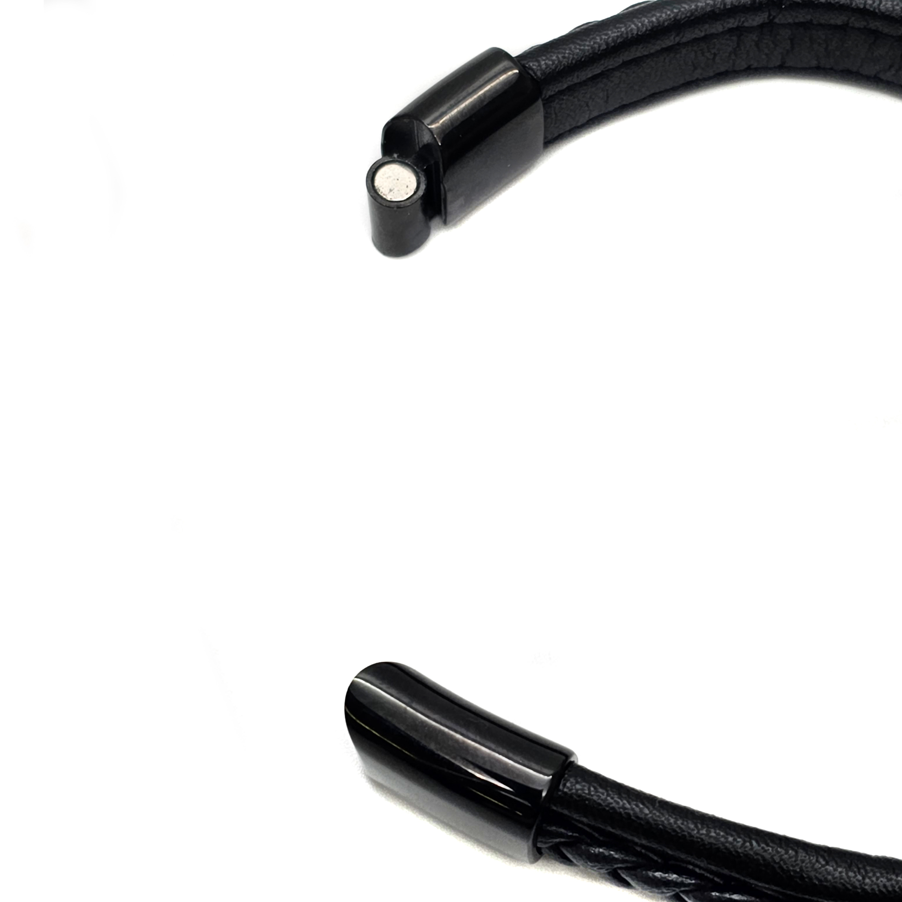 Lederarmband flach mit geflochtener Lederschnur - 12 mm - Schwarz. Größe: 19 cm (S)