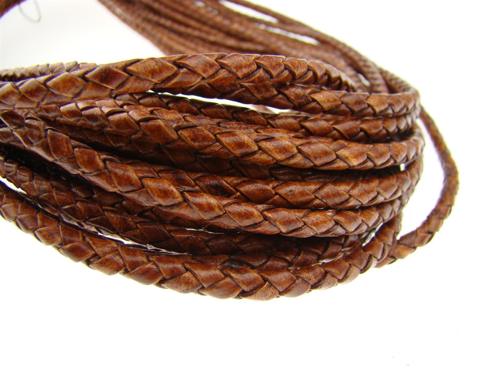 Lederschnur geflochten 4 mm - Antik Hellbraun. Länge: 10 m