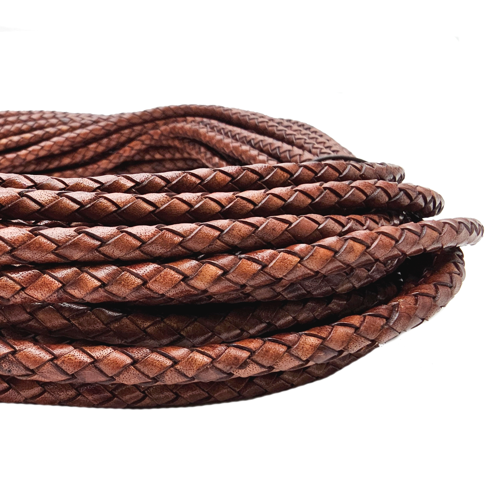 Runde geflochtene Lederschnur in Antik Hellbraun – Durchmesser ca. 6 mm – Ideal zum Basteln und für Schmuck