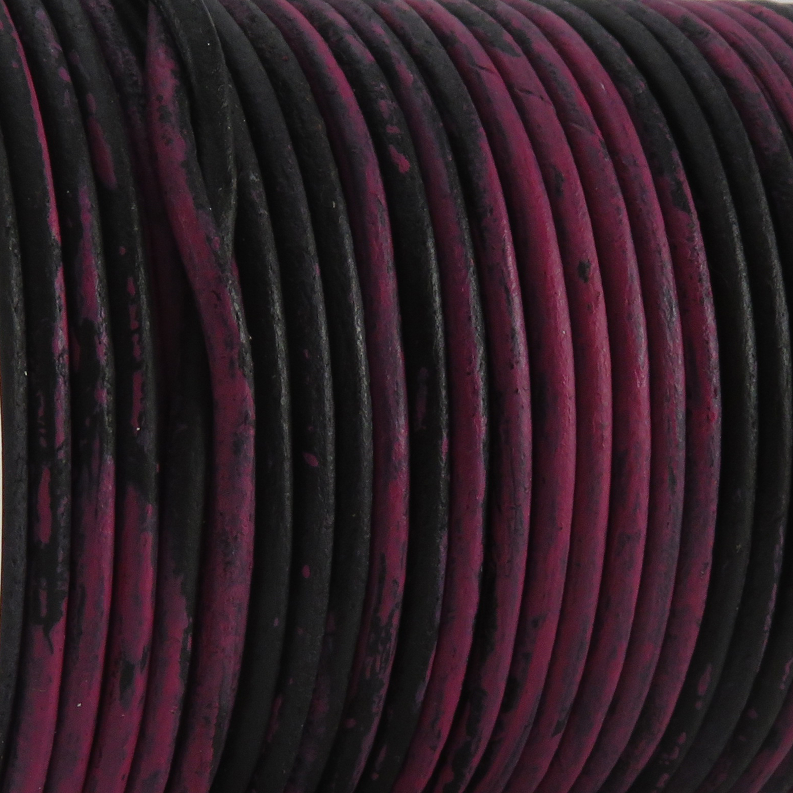 Lederschnur Rund 2 mm - Bicolor Pink/Schwarz. Länge: 25 m auf Rolle