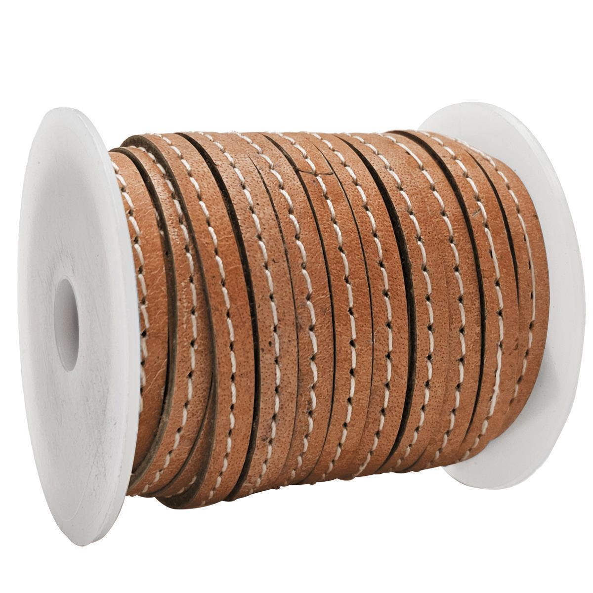 Lederband flach mit Ziernaht  5 x 1,5  mm - KO/09 Ocker 5 m