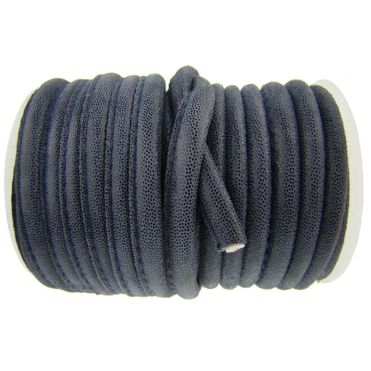 Lederschnur Oval gesäumt | Dicke:  5 mm - Punkte Blau. Länge: 5 m