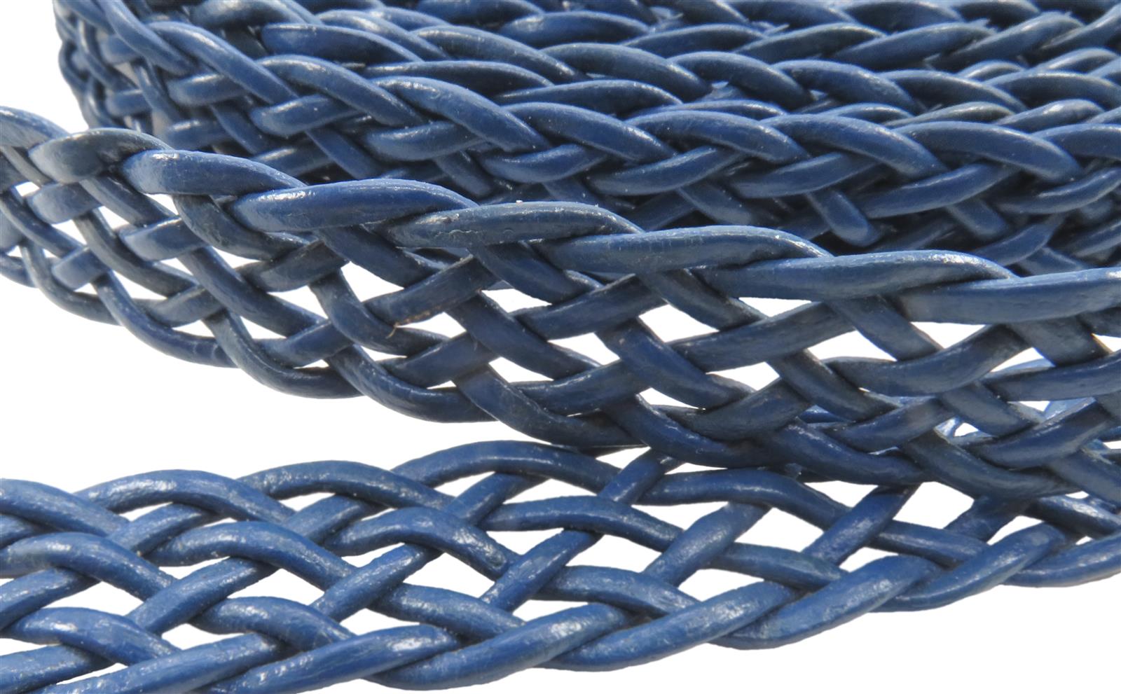 Lederband geflochten Flach 15 mm, Dicke: ca. 2,5 mm, Länge: 1 m. Blau