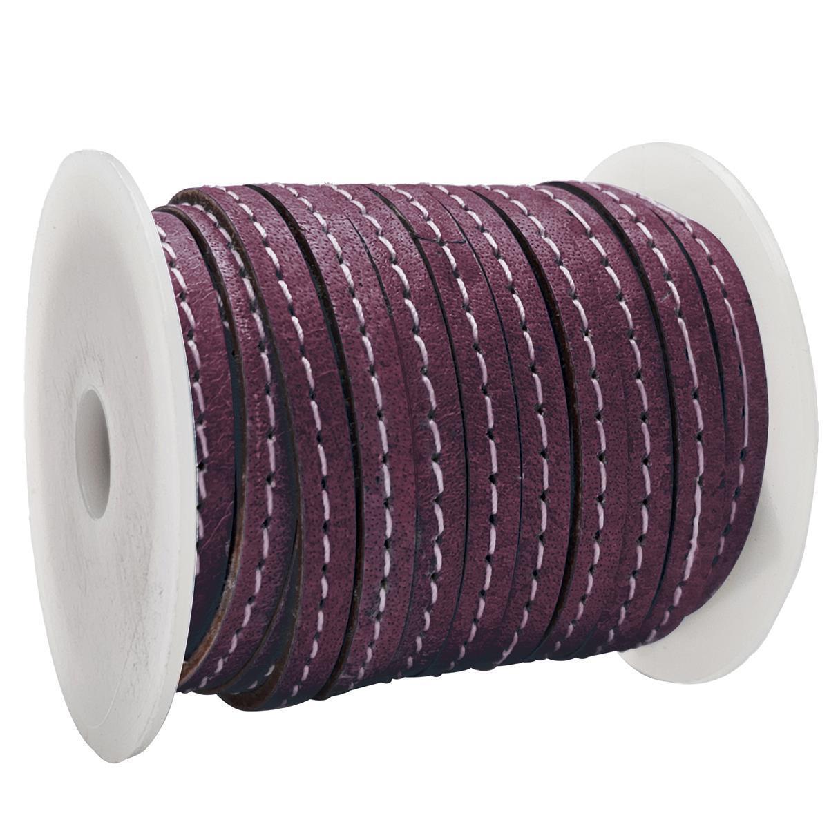 Lederband flach mit Ziernaht  5 x 1,5  mm - KO/06 Aubergine