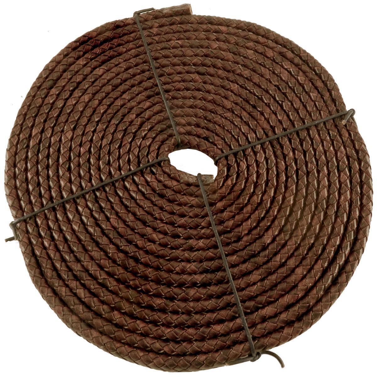 Lederschnur geflochten Oval 10 mm x 6 mm - Antik Hellbraun. Länge: 2 m