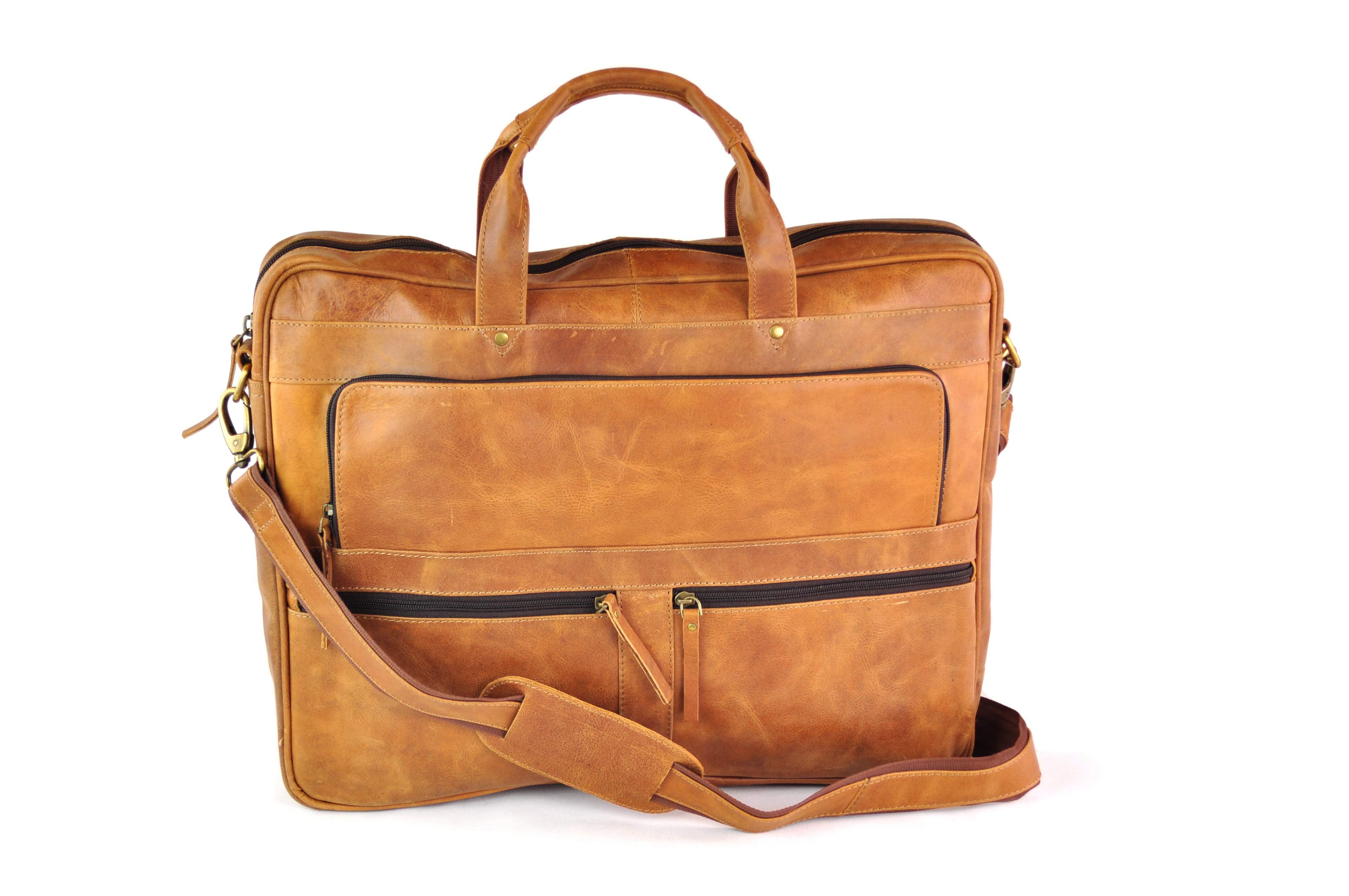 Große Ledertasche | Vintage Optik | 45cm x 35cm x 8cm - Hellbraun
