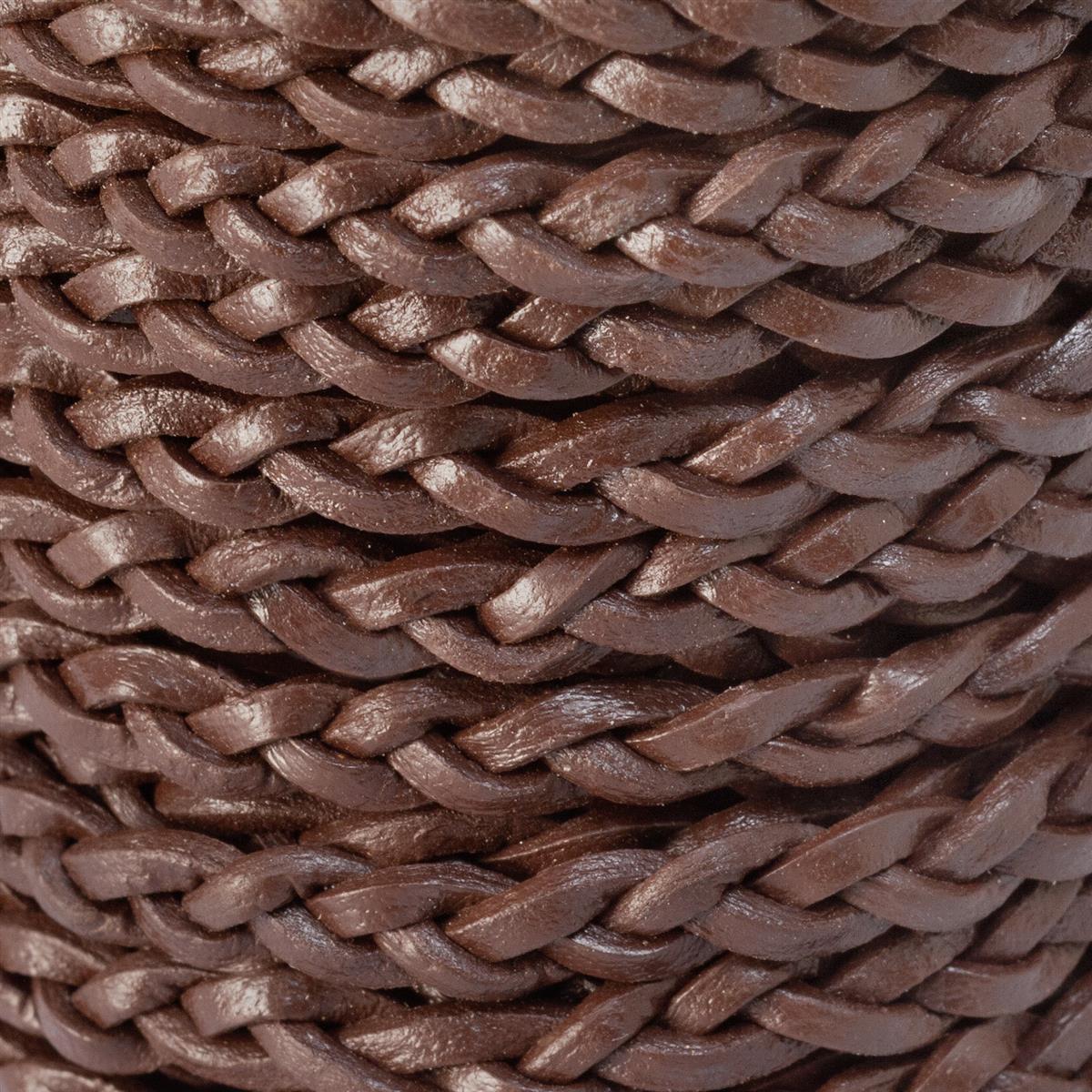 Lederschnur geflochten Flach 4 mm - Braun. Länge: 5 m