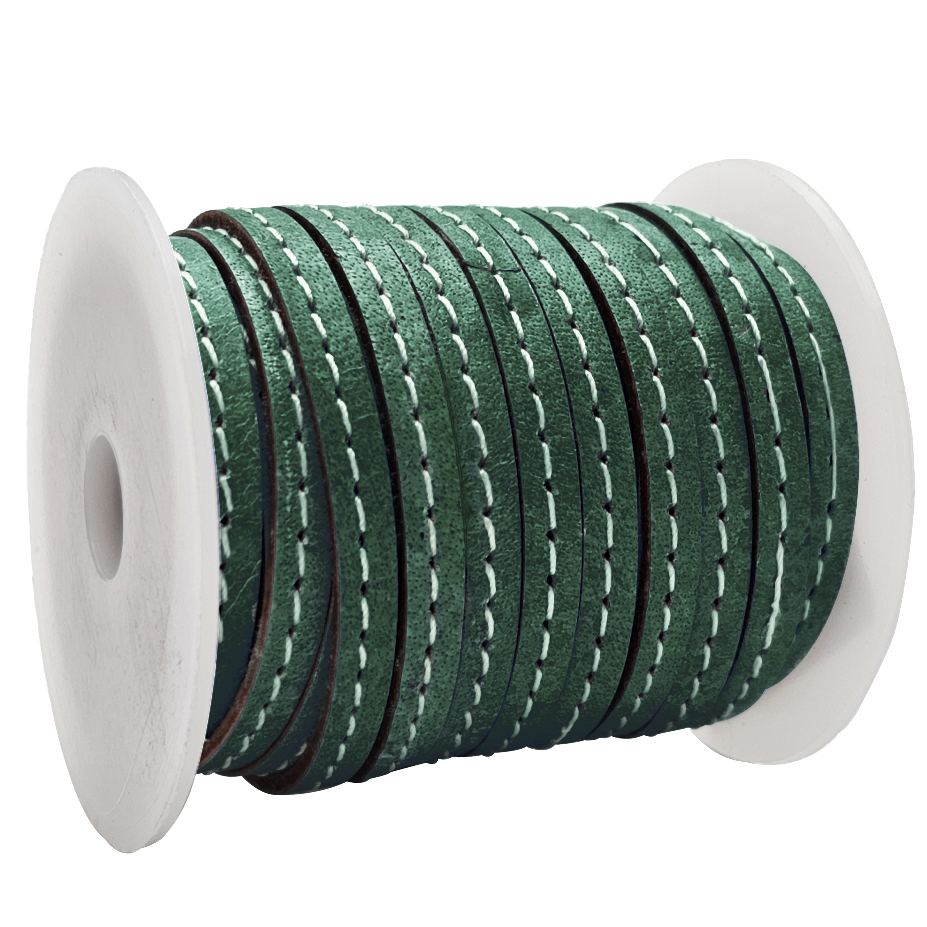 Lederband flach mit Ziernaht  5 x 1,5  mm - KO/20 Olivgrün 10 m