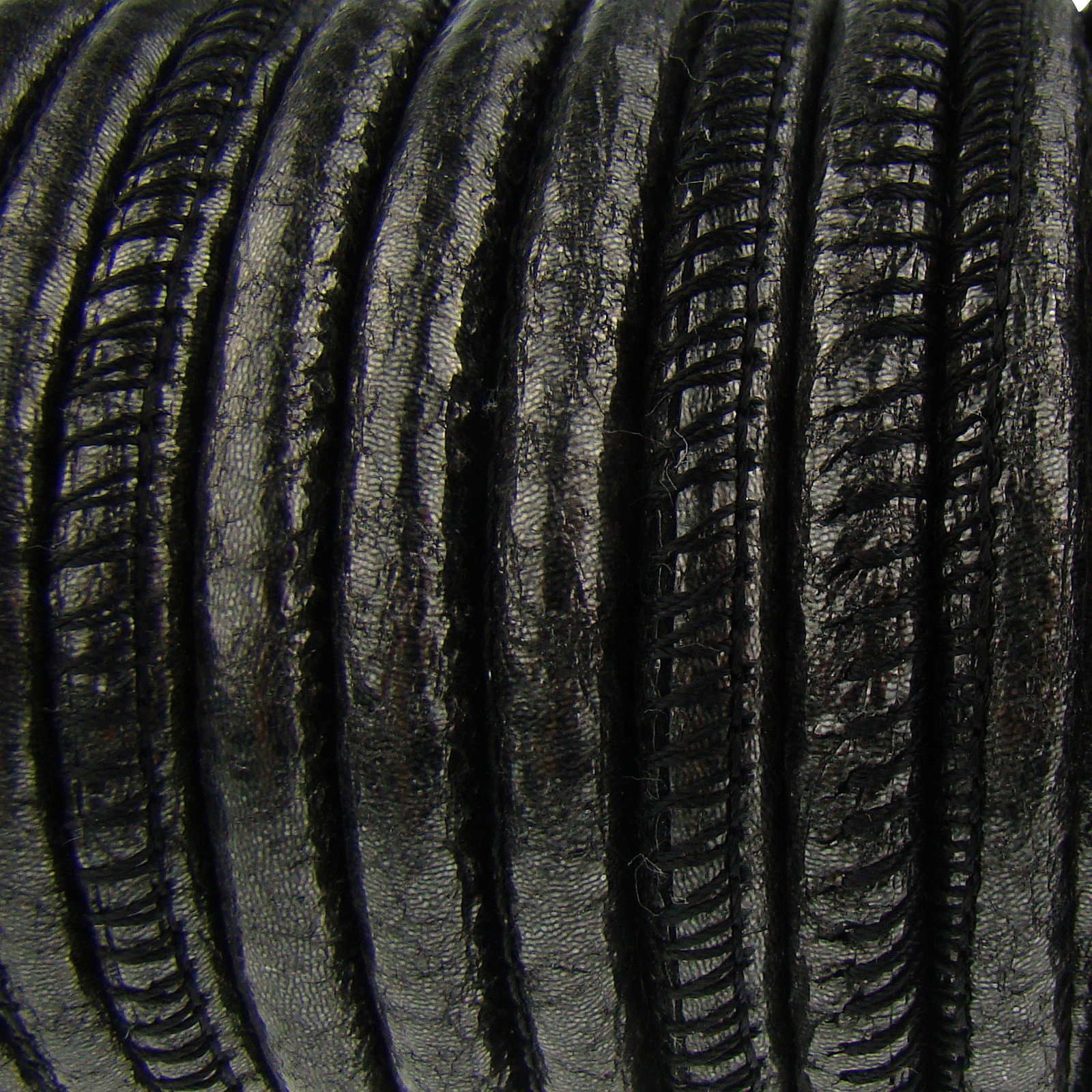 Lederschnur Rund gesäumt | Dicke:  5 mm - Schwarz Metallic. Länge: 2 m