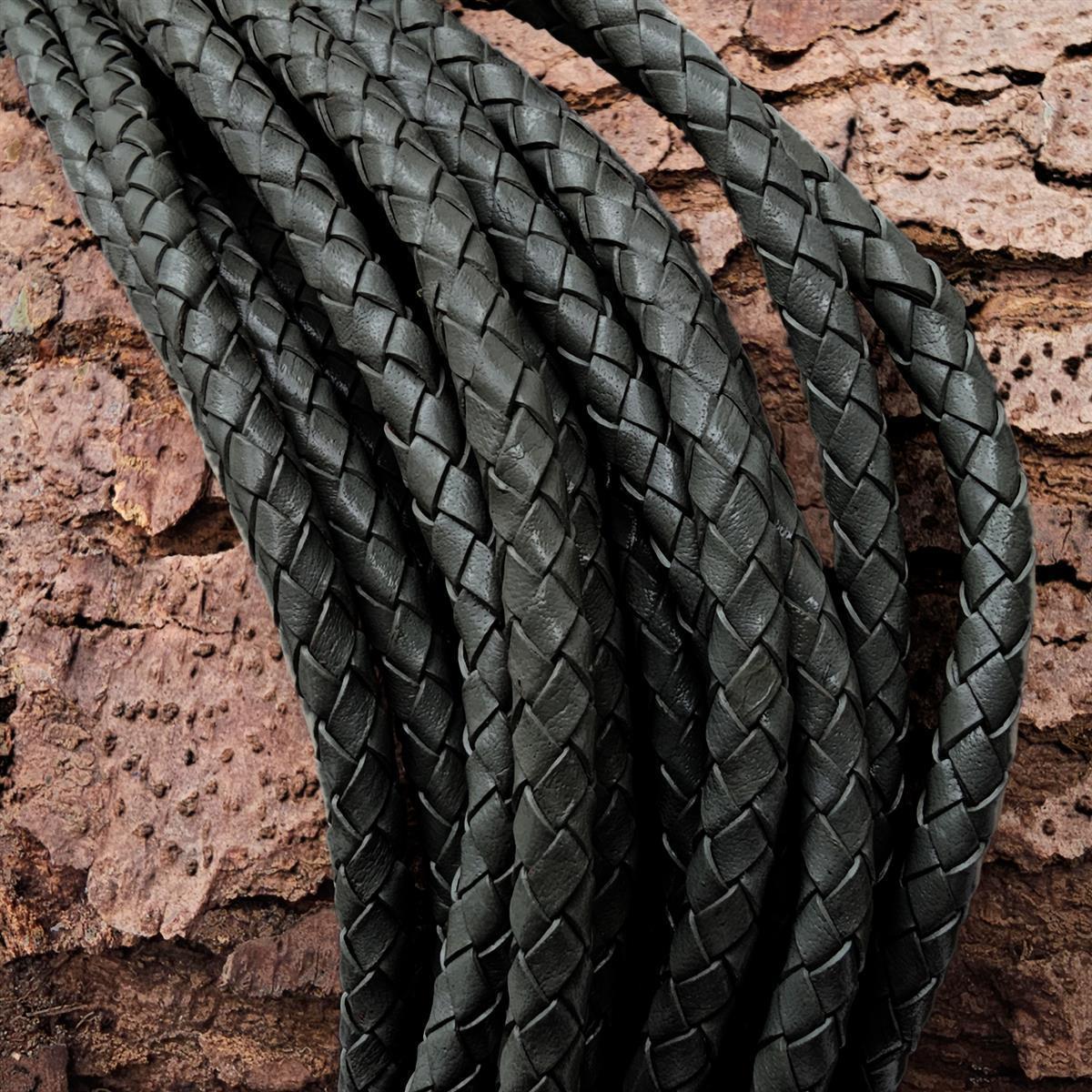 Lederschnur rund geflochten 6 mm - Schwarz. Länge: 1 m
