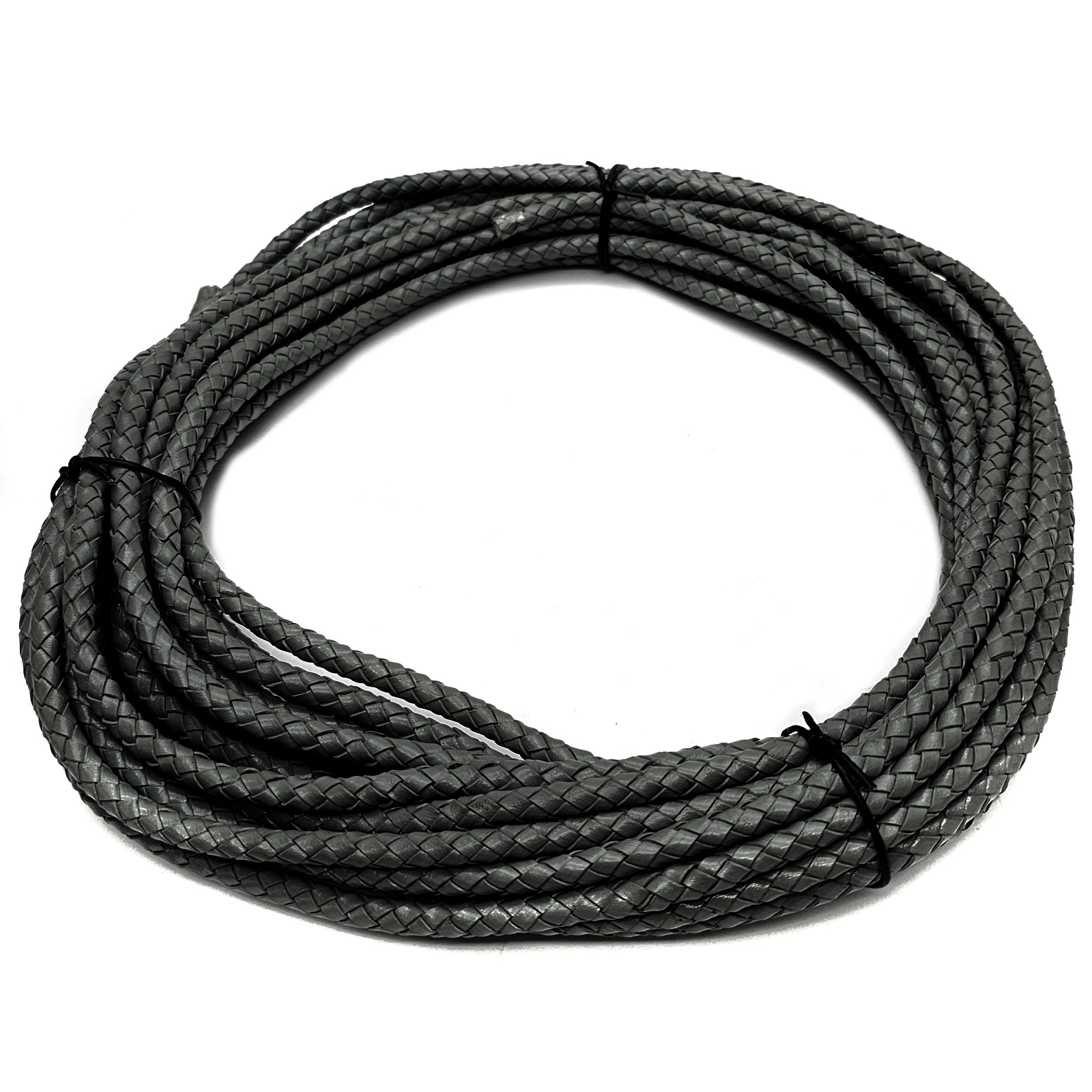Lederschnur rund geflochten 6 mm - Schwarz. Länge: 1 m