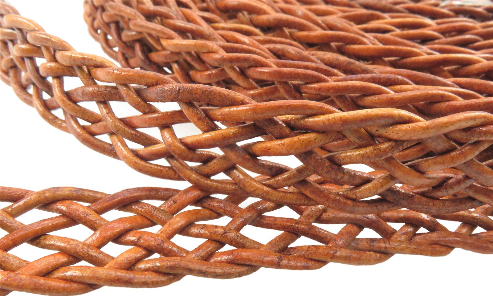 Lederband geflochten Flach 15 mm, Dicke: ca. 2,5 mm, Länge: 1 m. Orange