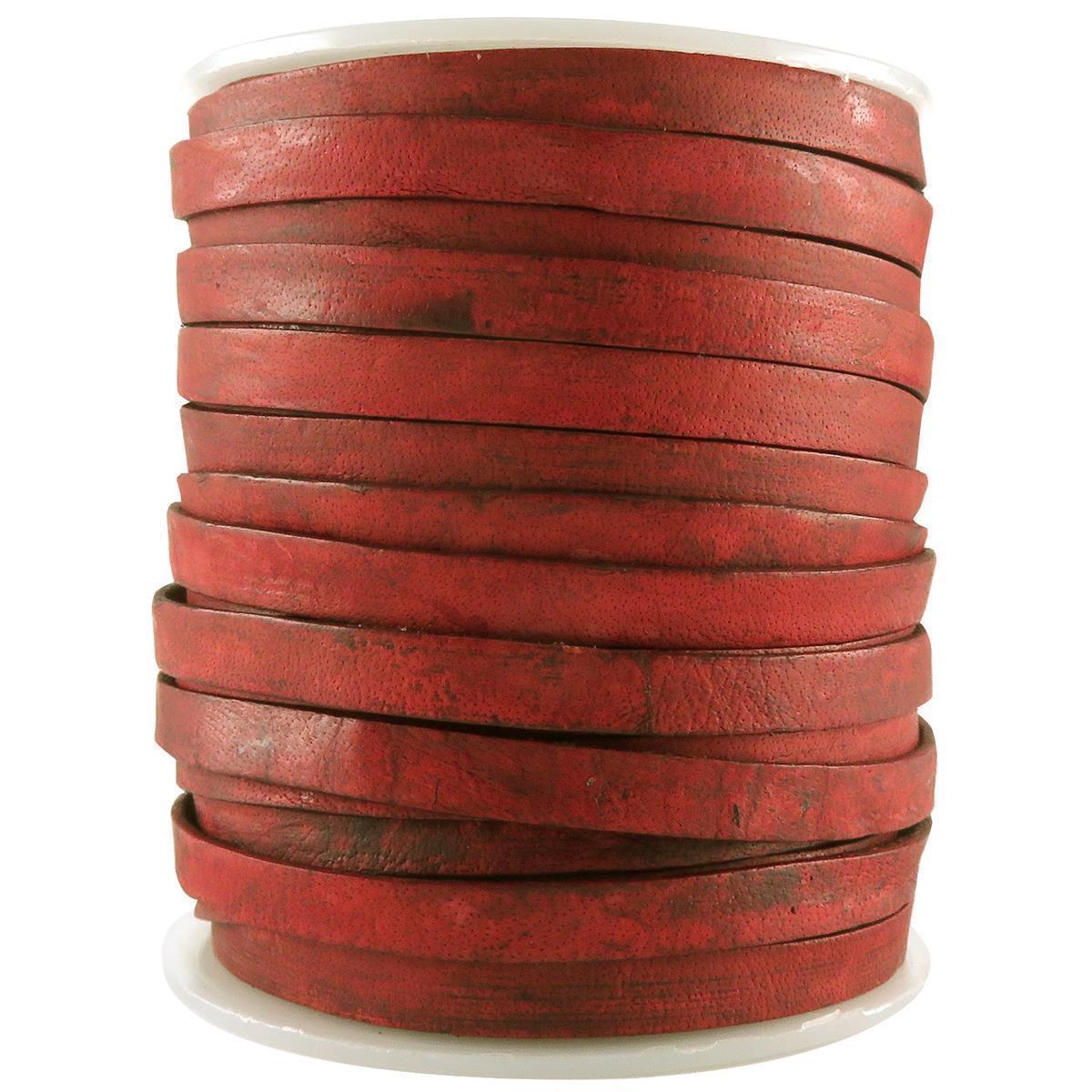 Lederband Flach 6 mm x 1,5 mm - Antik Rot