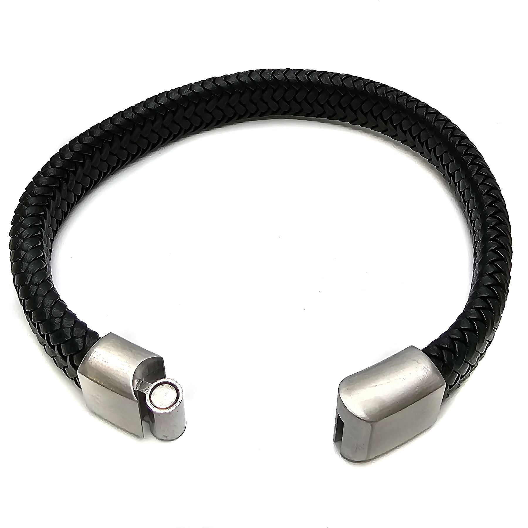 Geflochtenes Lederarmband flach fein - 12 mm Breite - Schwarz. Größe: 21 cm (L)