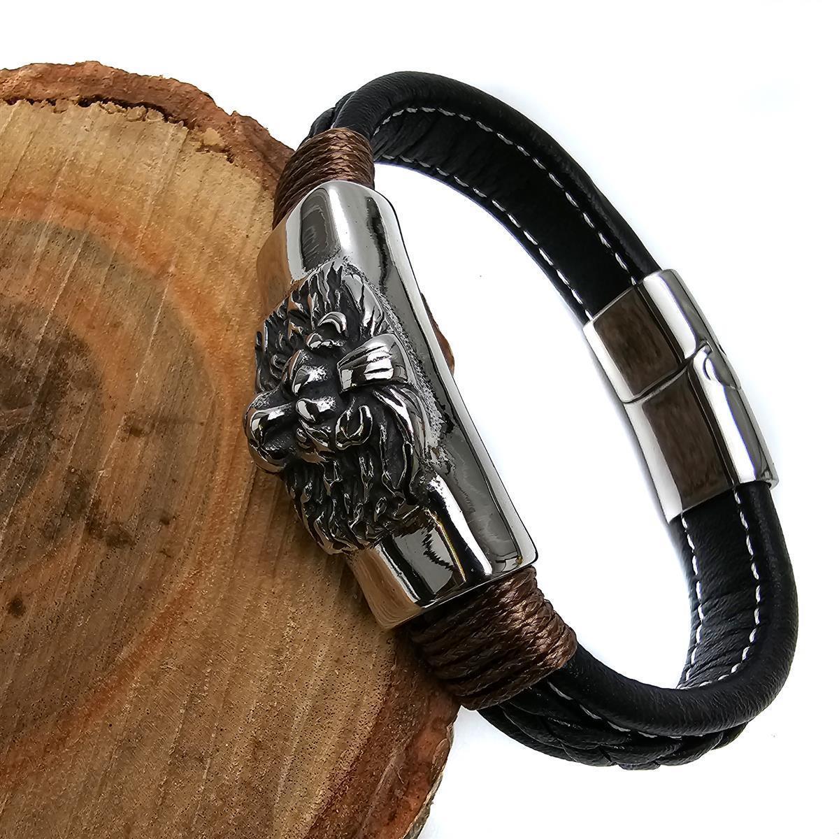 Lederarmband für Herren mit Löwenkopf und Magnetverschluss 4