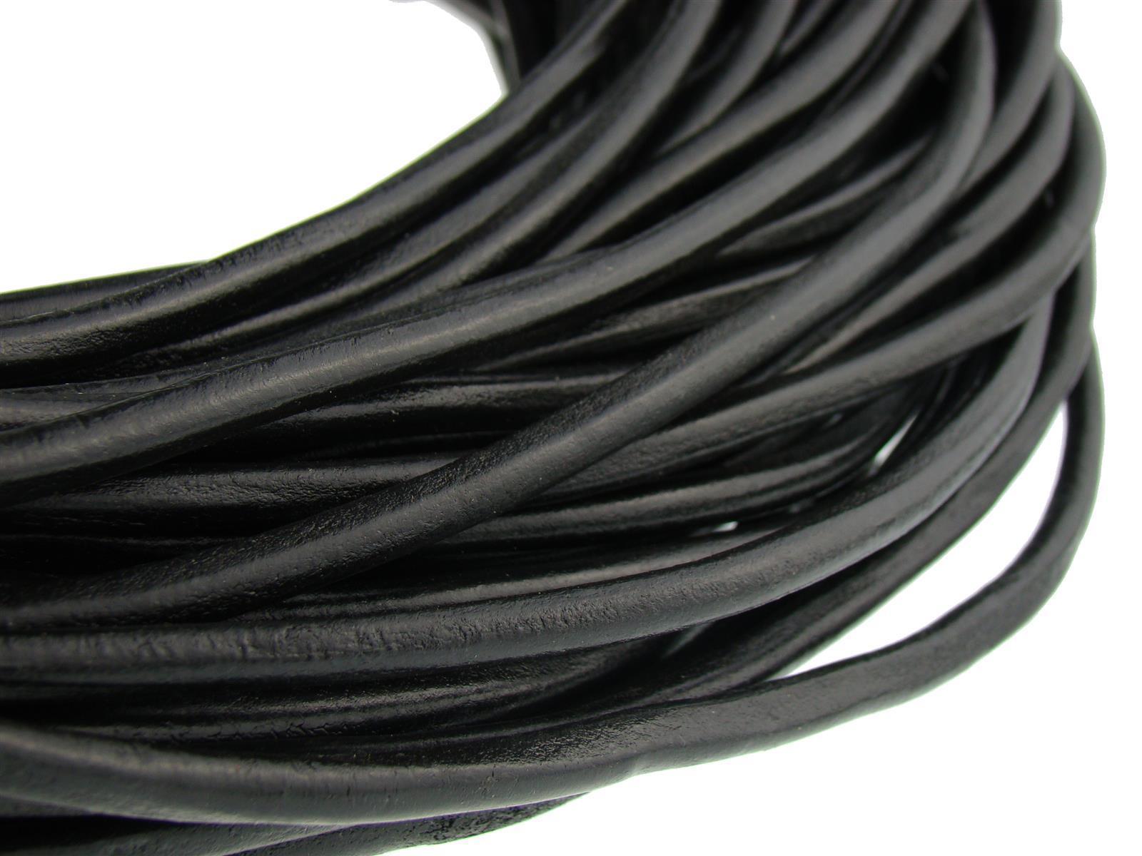 Lederschnur Rund 6 mm - Schwarz. Länge: 50 m