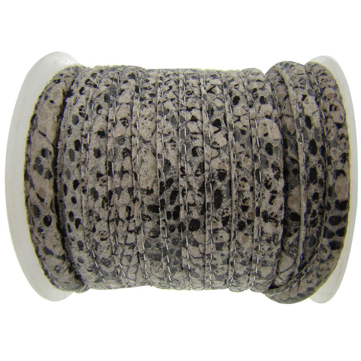 Lederschnur Oval gesäumt | Dicke: 4 mm - Schwarz-Weiß gemustert