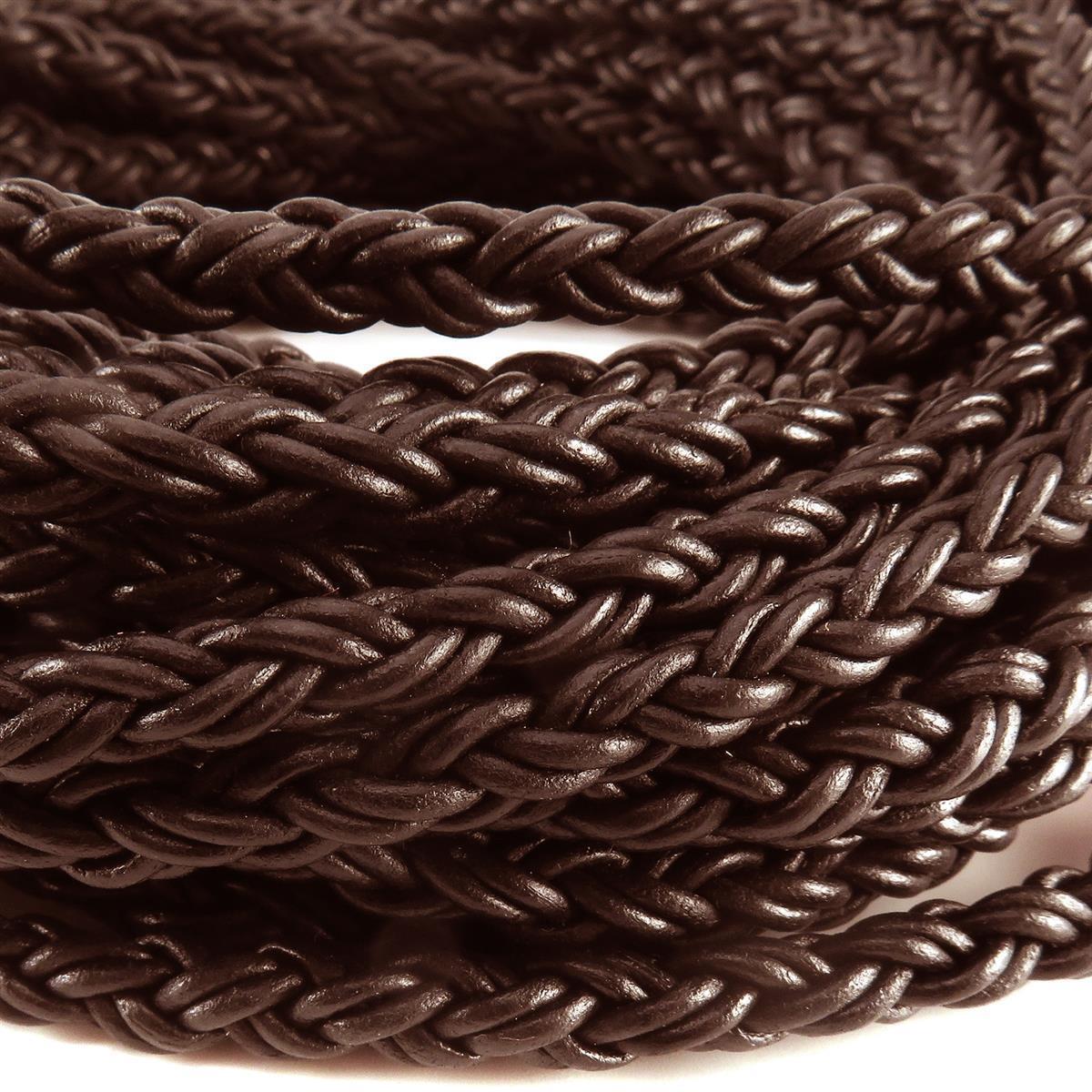 Lederschnur geflochten 7 mm - Braun. Länge: 5 m