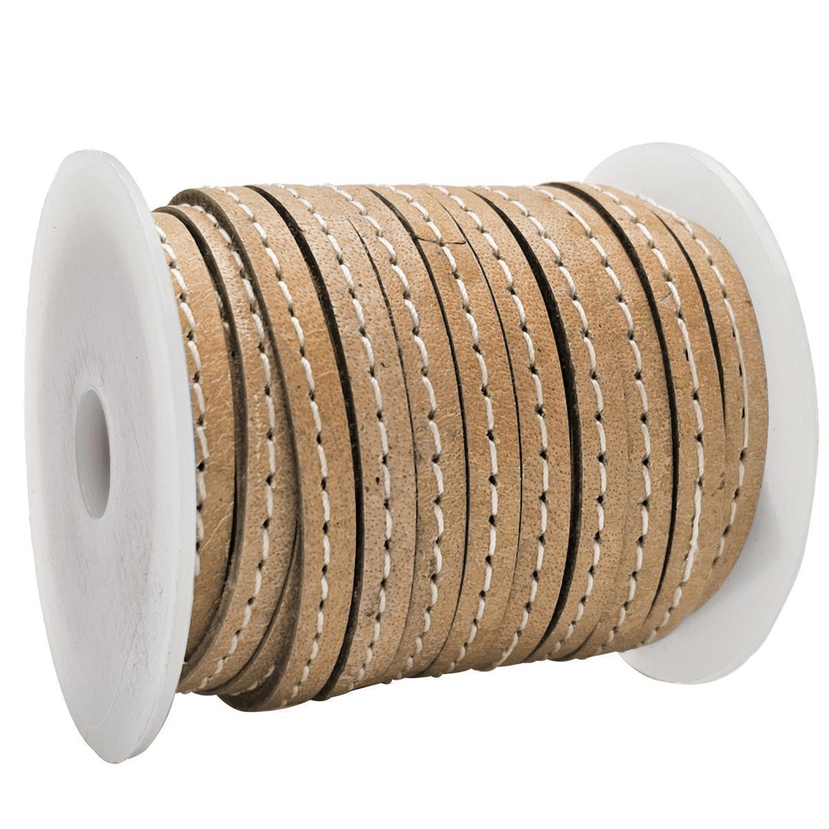 Lederband flach mit Ziernaht  5 x 1,5  mm - KO/02 Natur 5 m