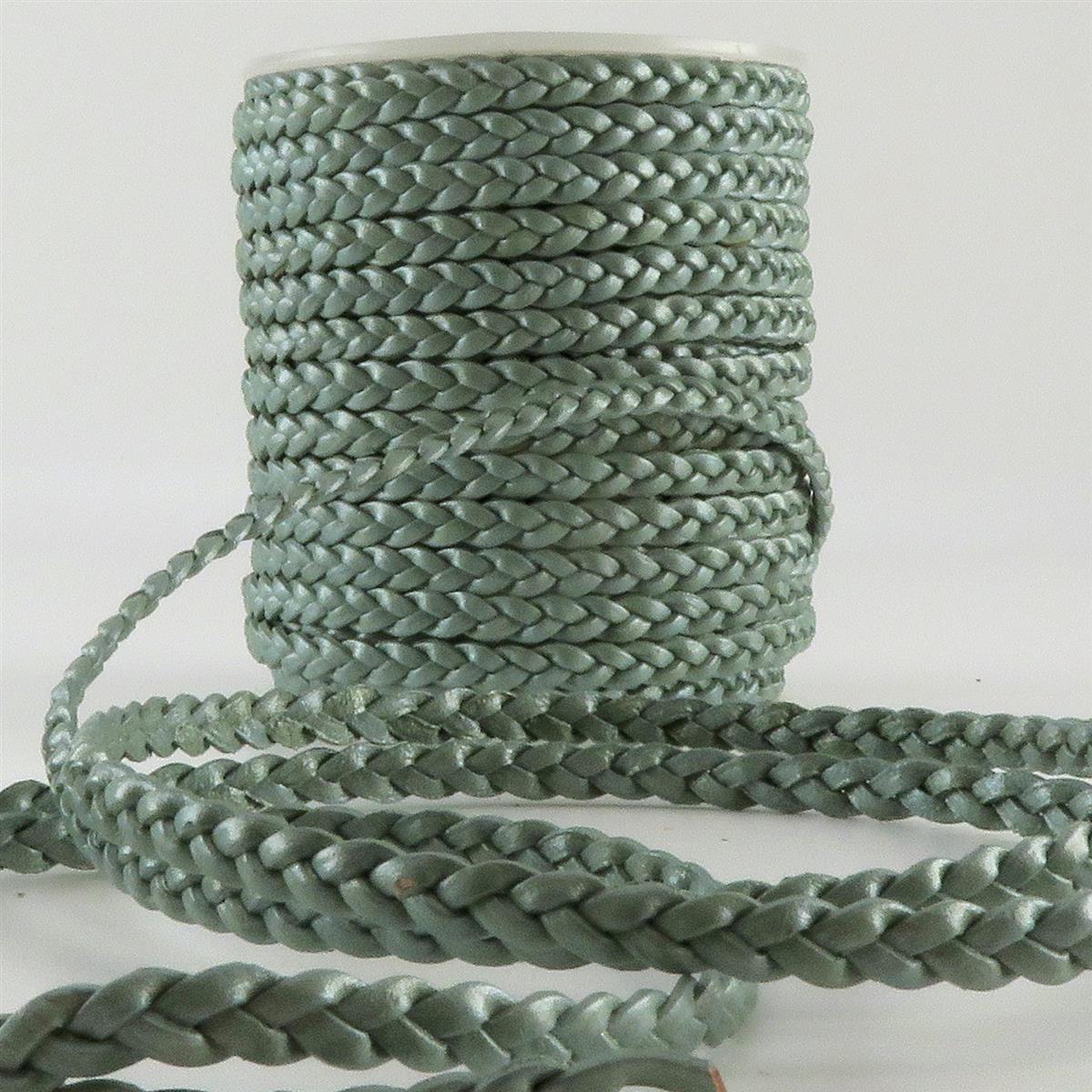 Lederschnur geflochten Flach 5 mm - Türkis Metallic. Länge: 10 m