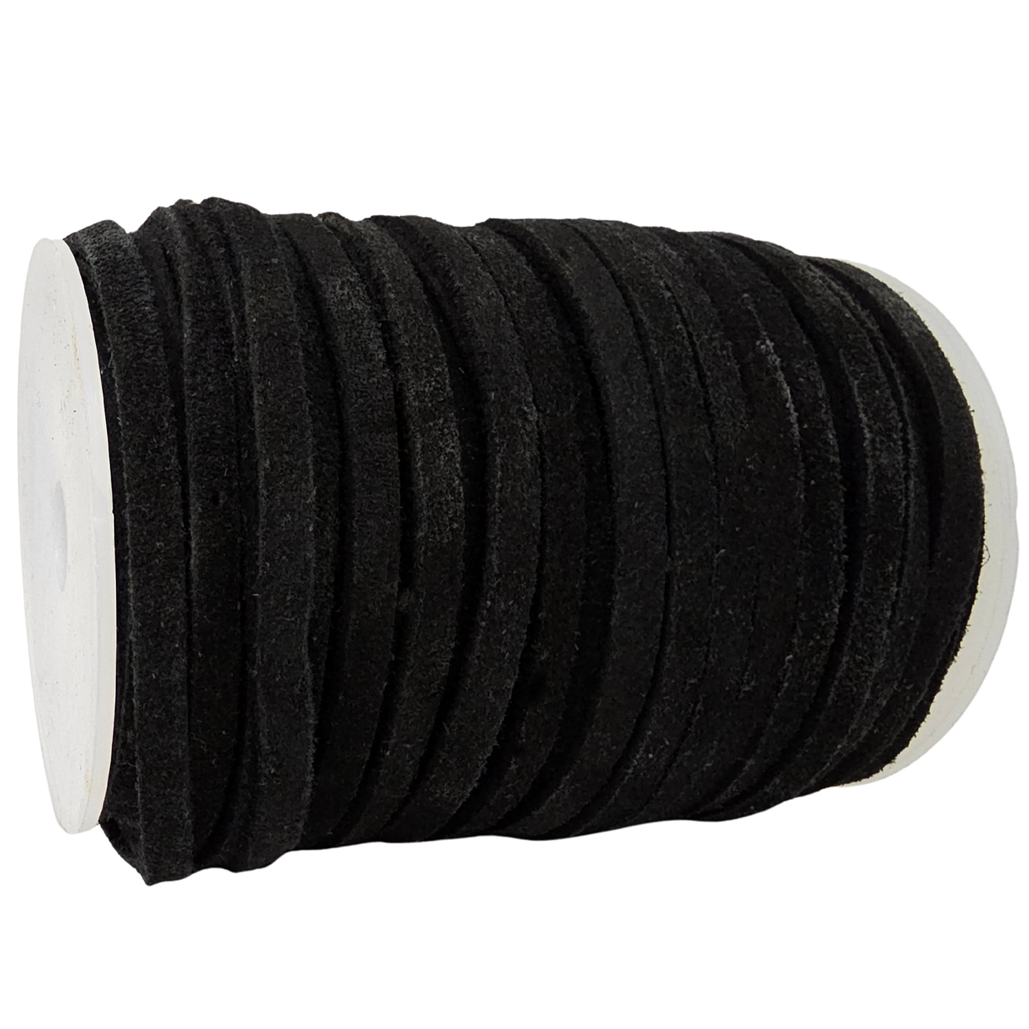 Lederband Flach Wildleder 5 x 1,5  mm - Schwarz 25 m auf Rolle