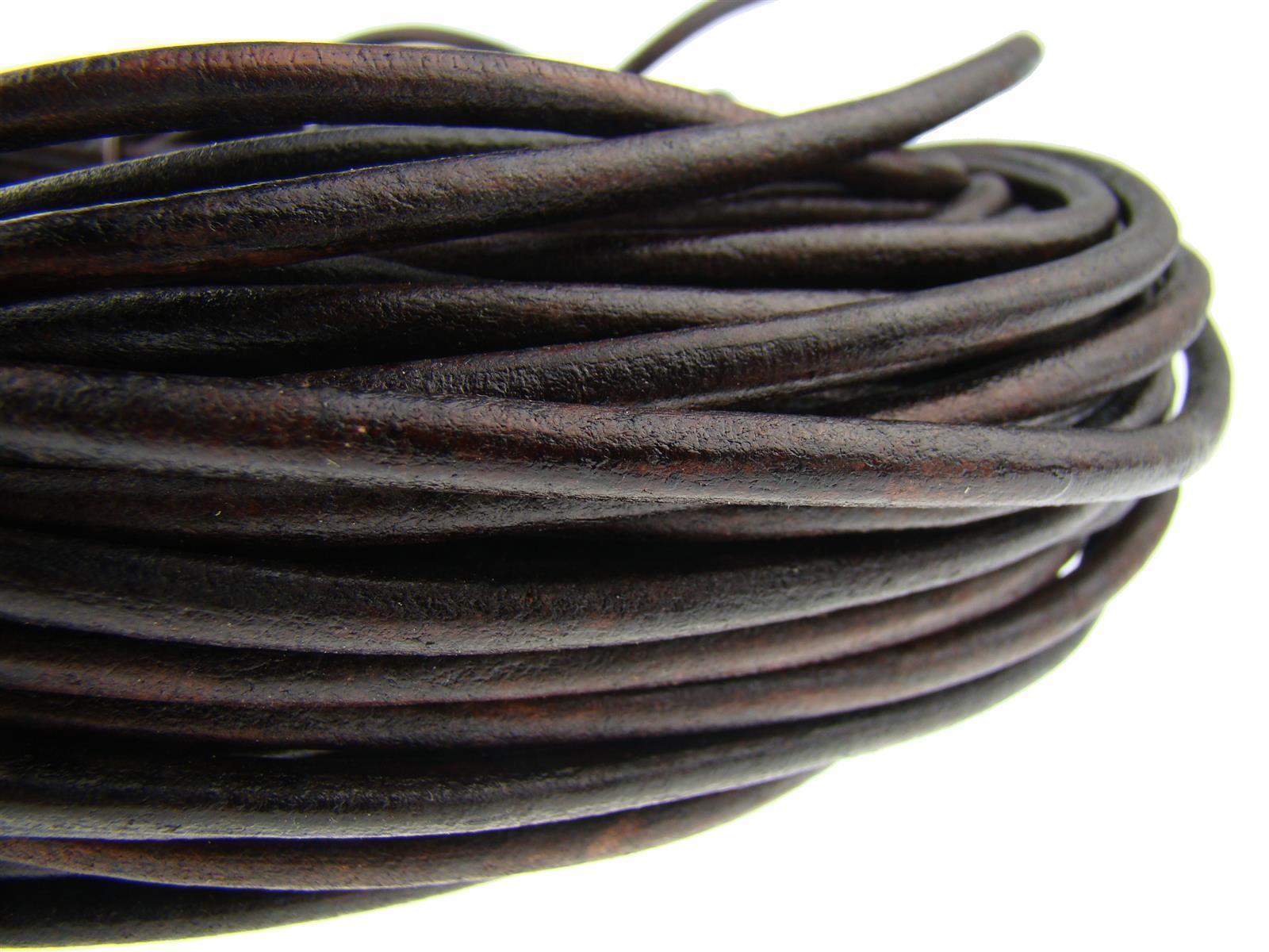 Lederschnur Rund 5 mm - Antik Braun. Länge: 3 m