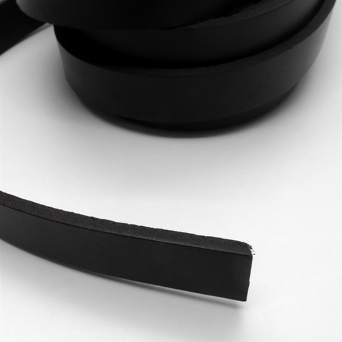 Lederband Flach 15 mm x 3 mm - Schwarz. Länge: 25 m