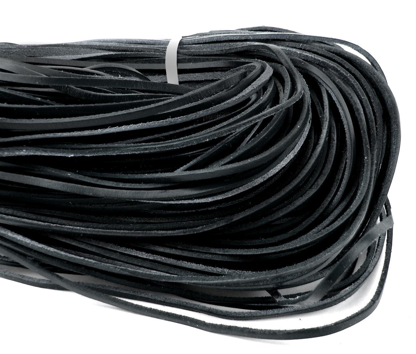 Lederband Flach Eckig 3 mm x 2 mm - Schwarz. Länge: 100 m