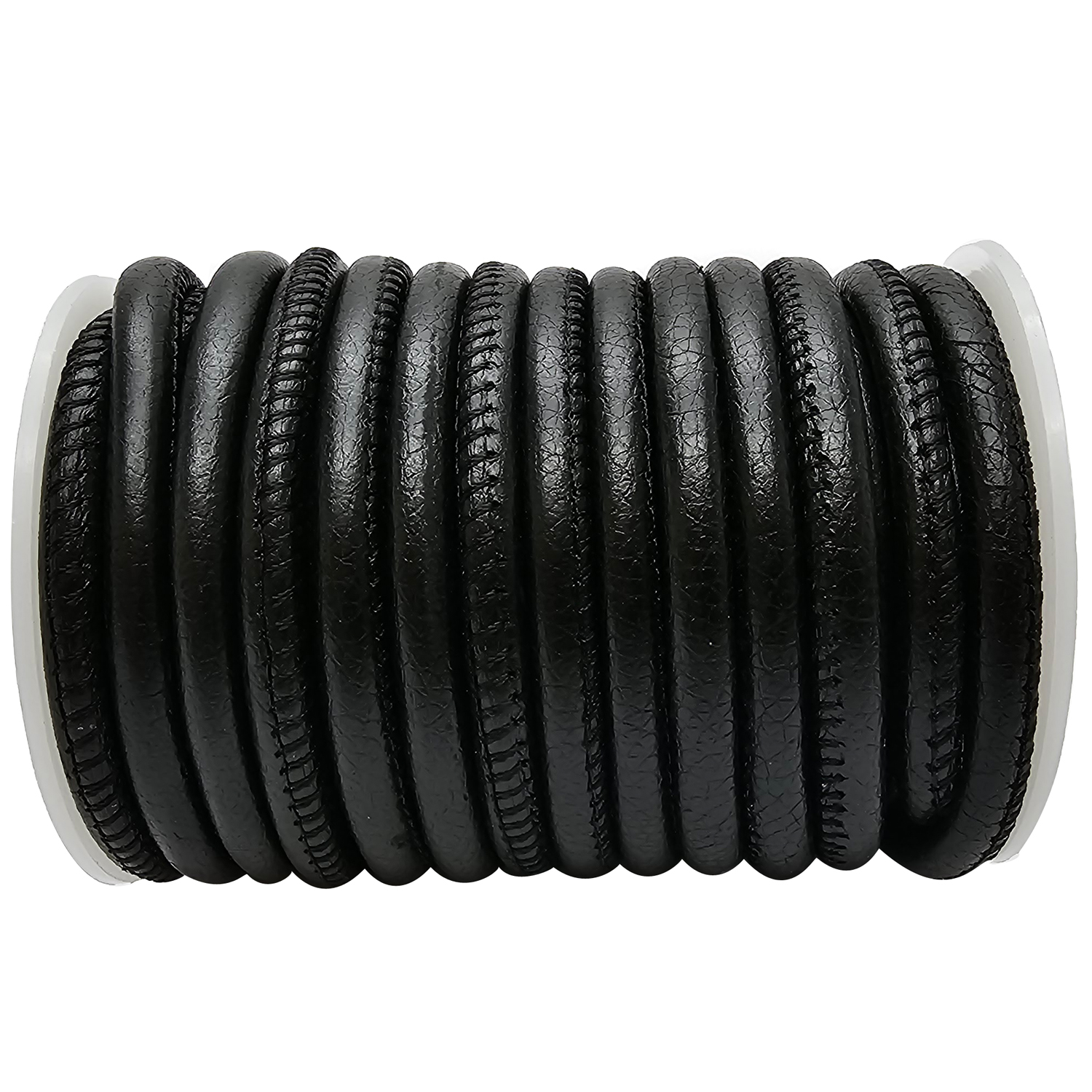 Lederschnur Rund gesäumt | Dicke: 6 mm - Schwarz
