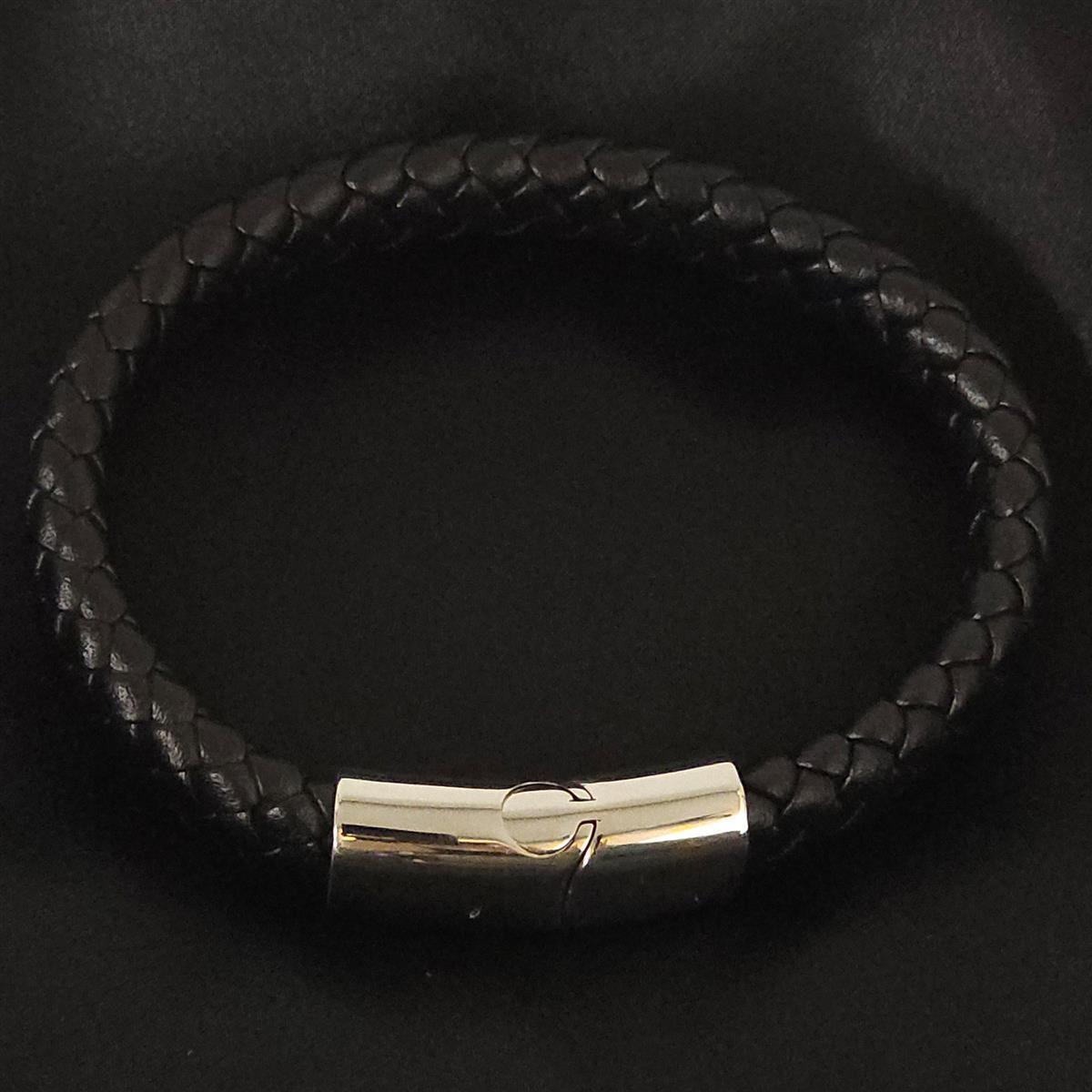 Geflochtenes Lederarmband flach - 12 mm Breite - Schwarz. Größe: 19 cm (S)