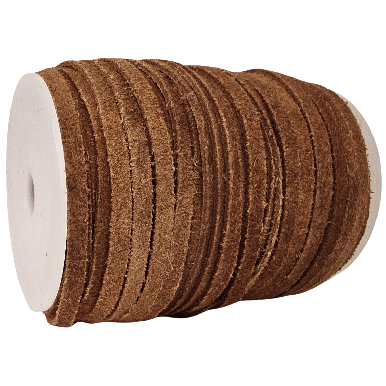 Lederband Flach Wildleder 5 x 1,5  mm - Naturbraun 50 m auf Rolle