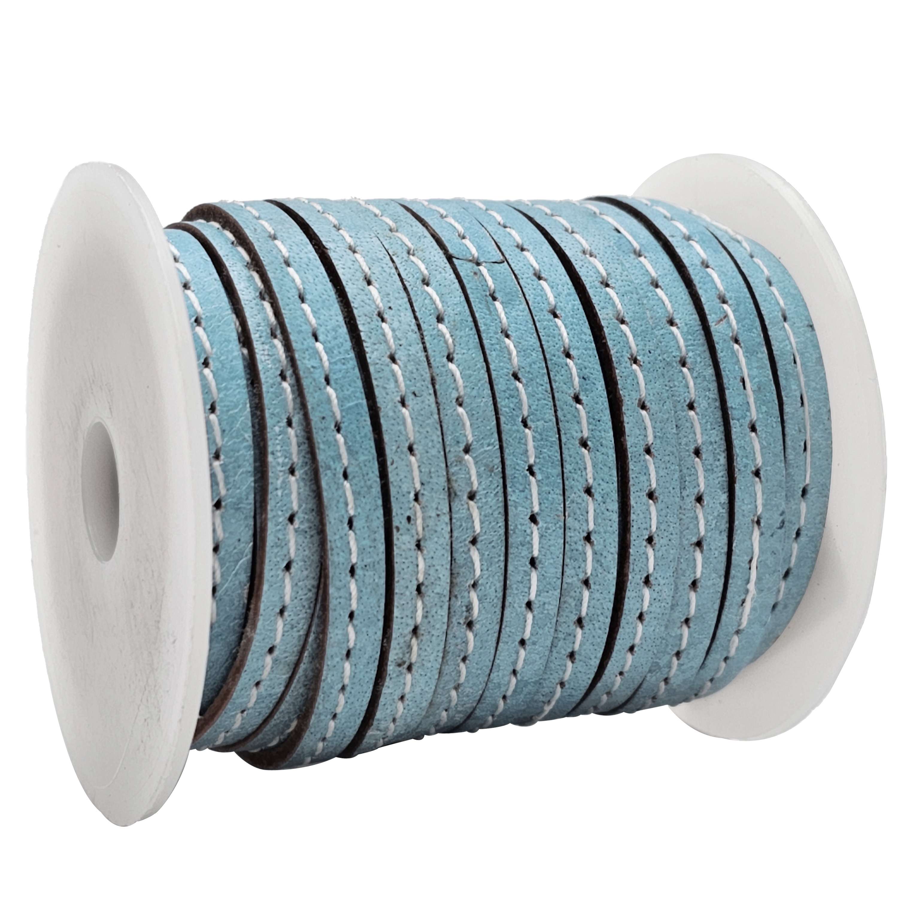 Lederband flach mit Ziernaht  5 x 1,5  mm - KO/17 Hellblau 10 m