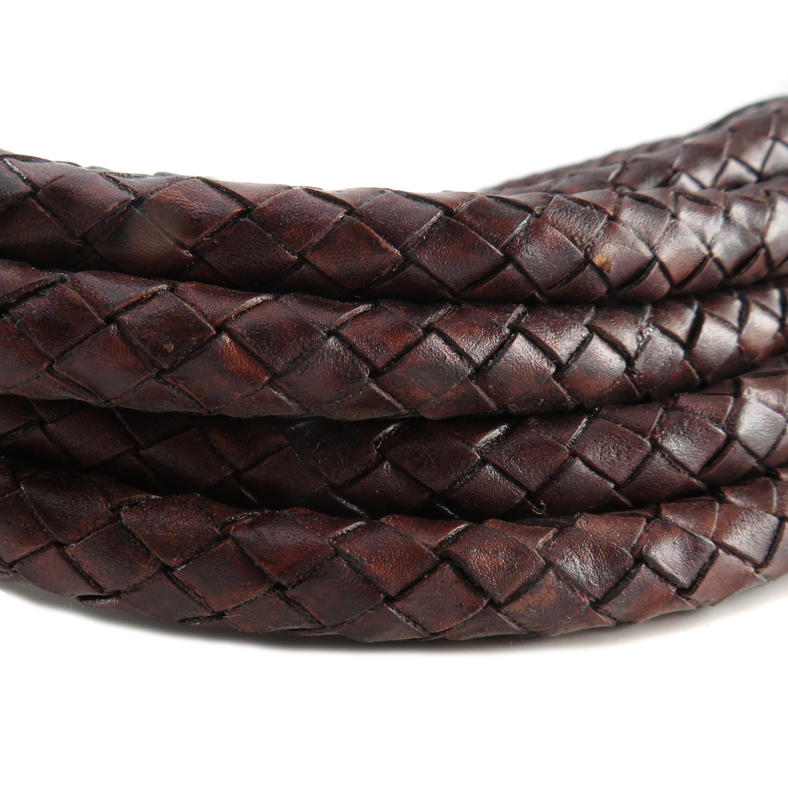 GL10013_02 Lederschnur geflochten 10 mm - Antik Braun. Länge: 3 m
