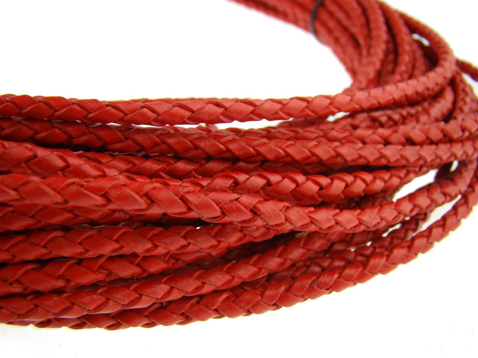 Lederschnur geflochten 4 mm - Rot. Länge: 5 m