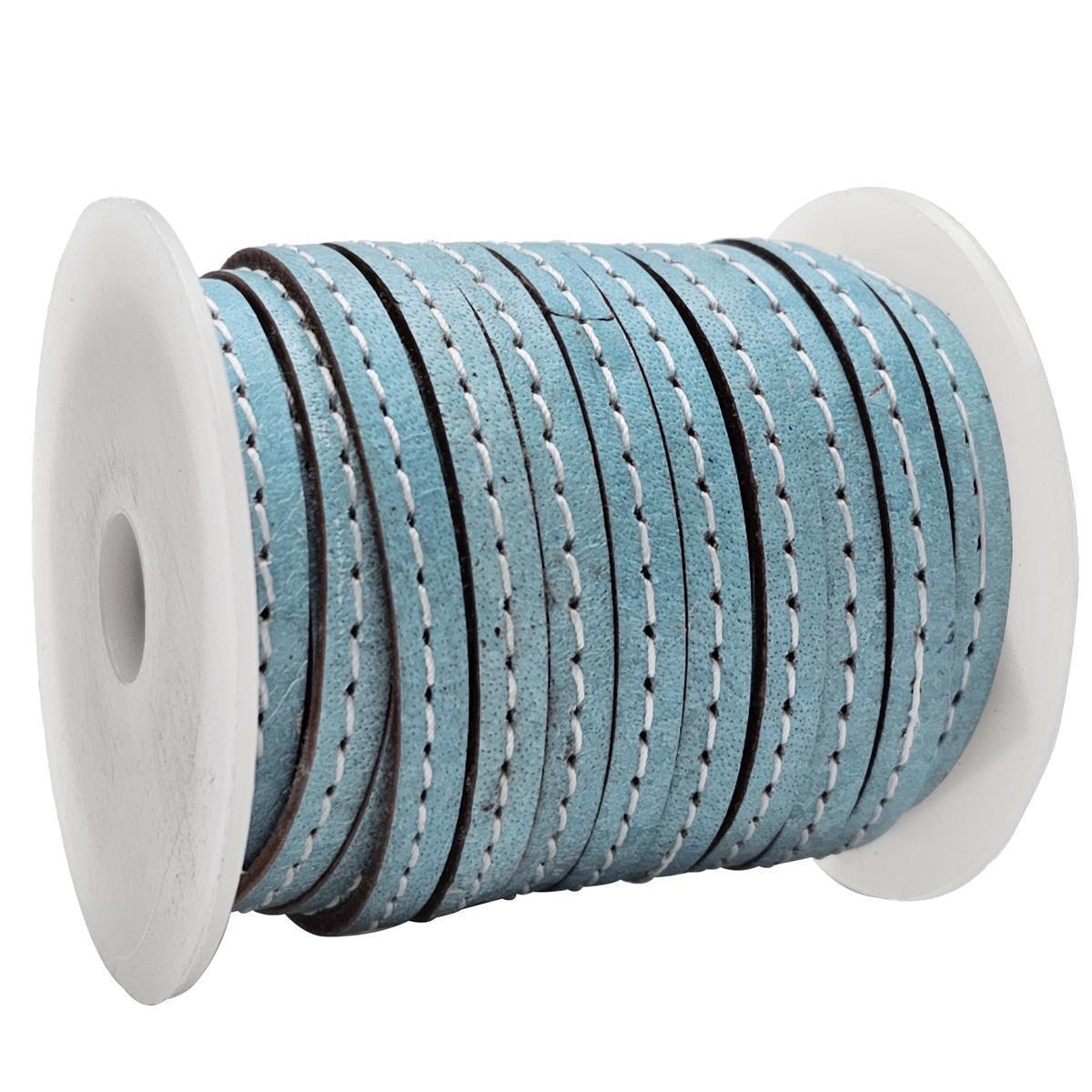 Lederband flach mit Ziernaht  5 x 1,5  mm - KO/17 Hellblau 1 m