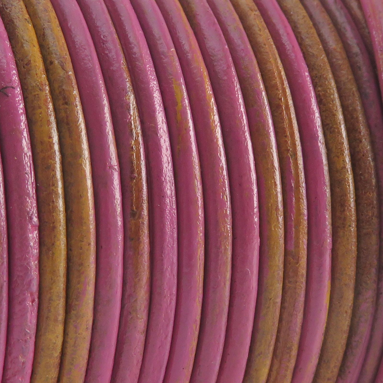 Lederschnur Rund 2 mm - Bicolor Pink/Natur. Länge: 25 m auf Rolle
