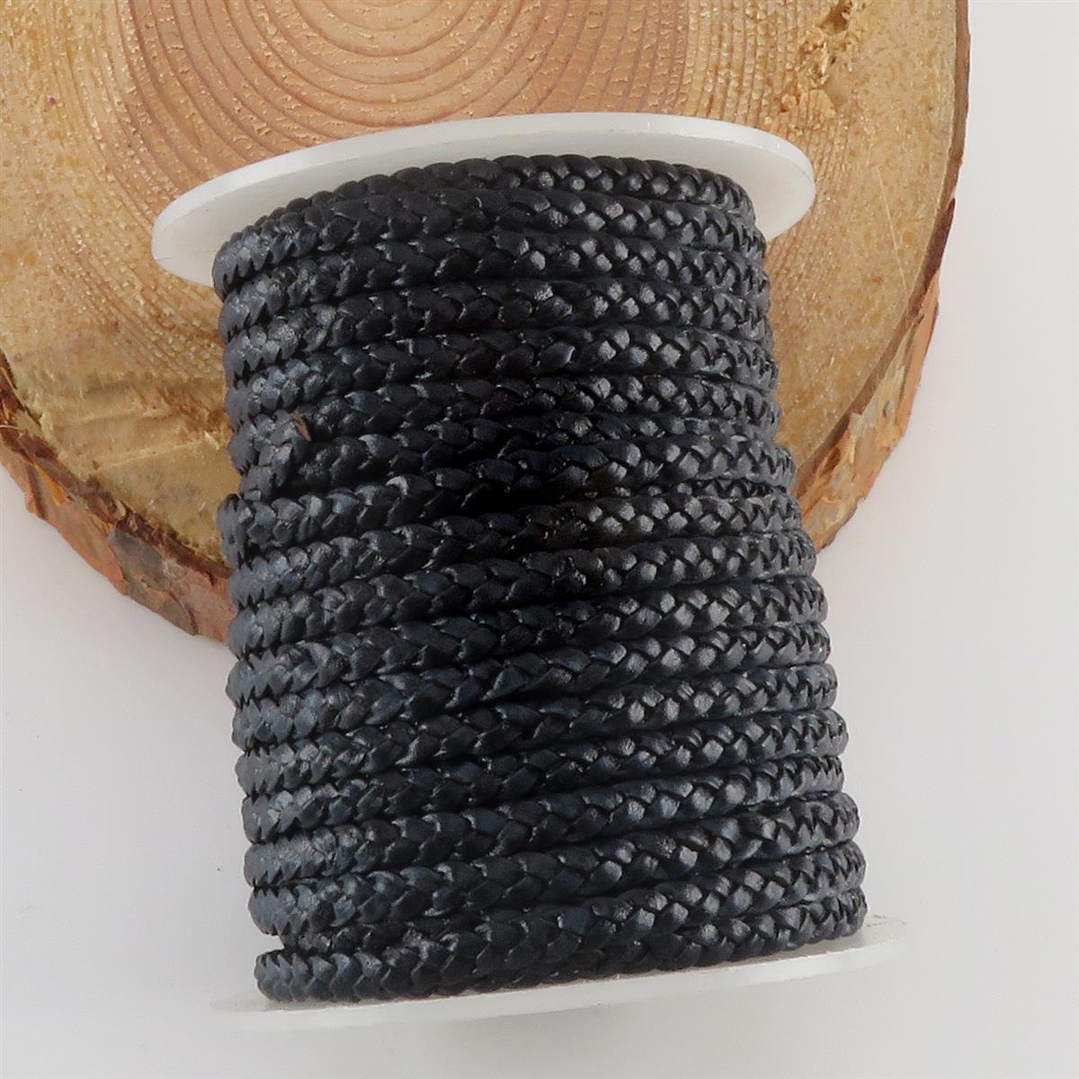 Lederschnur geflochten Flach 5 mm - Navy. Länge: 10 m
