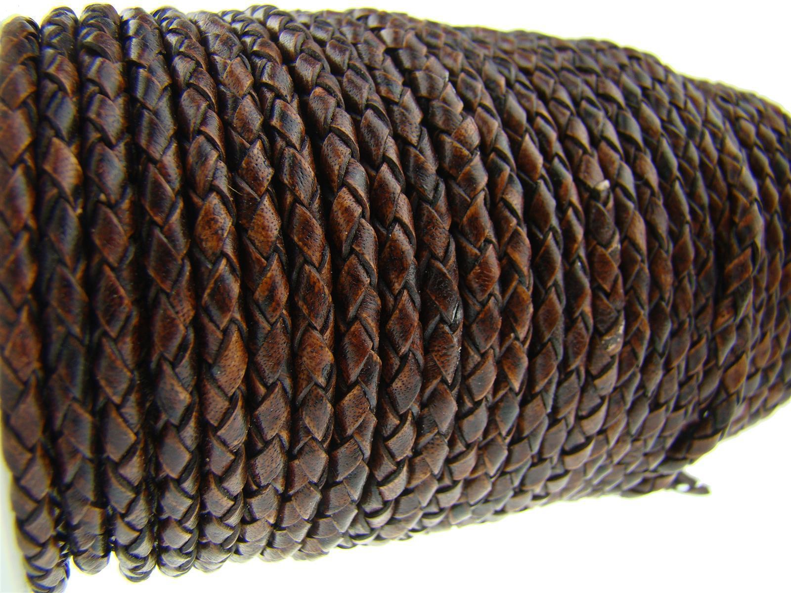 Lederschnur geflochten 3 mm - Antik Braun. Länge: 10 m