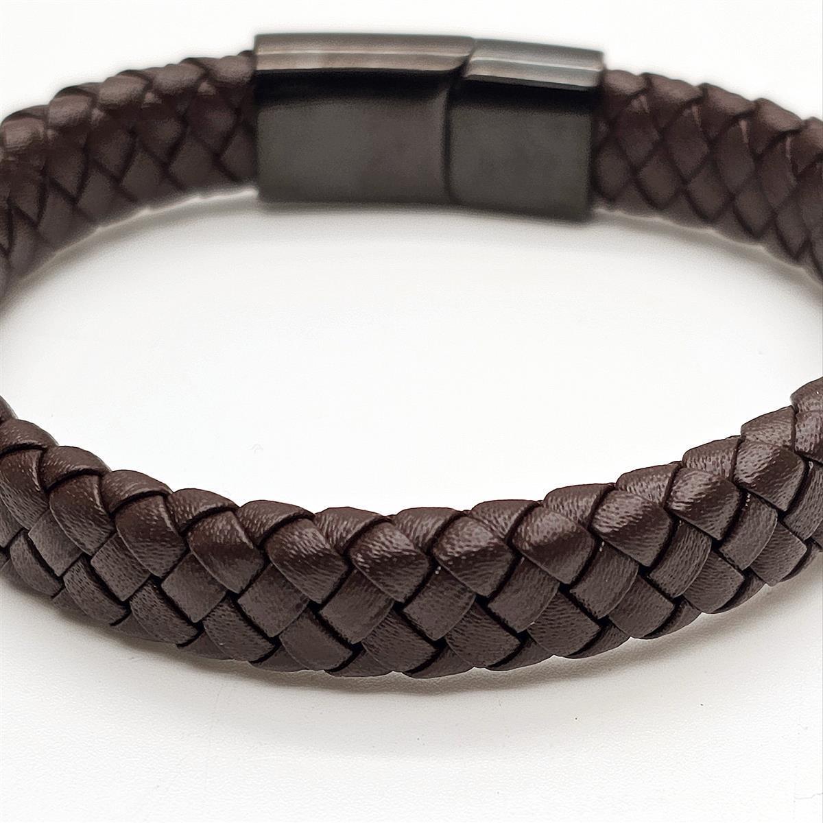 Geflochtenes Lederarmband flach - 12 mm Breite - Braun