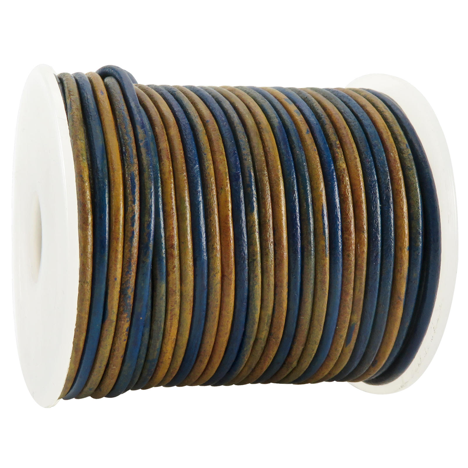 Lederschnur Rund 2 mm - 25m/Rolle - Bicolor Blau/Natur