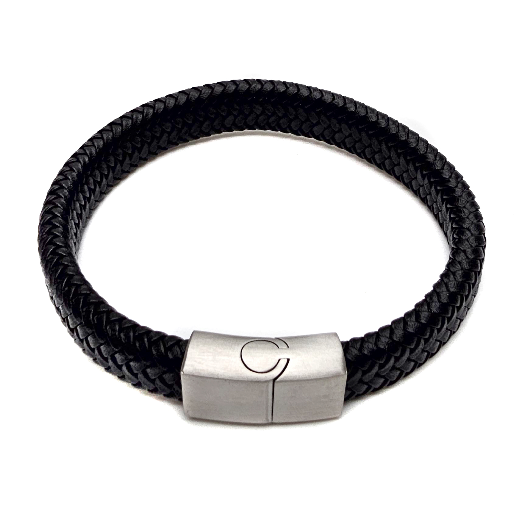 Geflochtenes Lederarmband flach fein - 12 mm Breite - Schwarz. Größe: 21 cm (L)