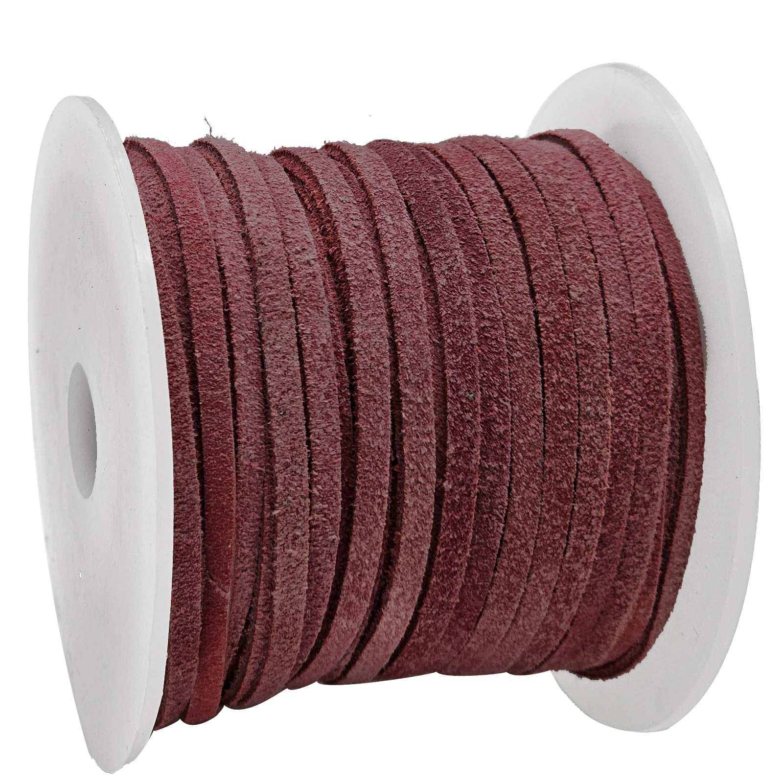 Lederband Flach Wild  3 mm x 1,5 mm - Weinrot. Länge: 25 m auf Rolle