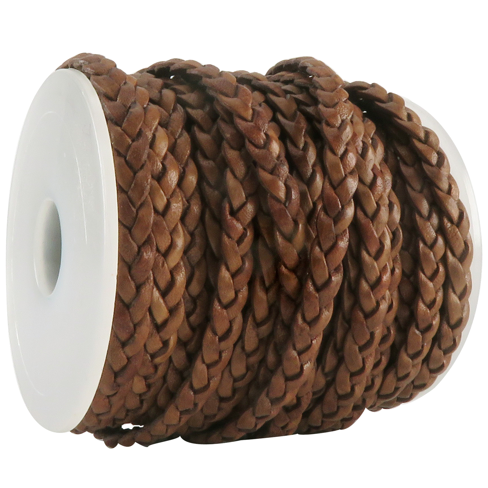 Lederschnur geflochten Flach 5 mm - Antik Hellbraun. Länge: 5 m