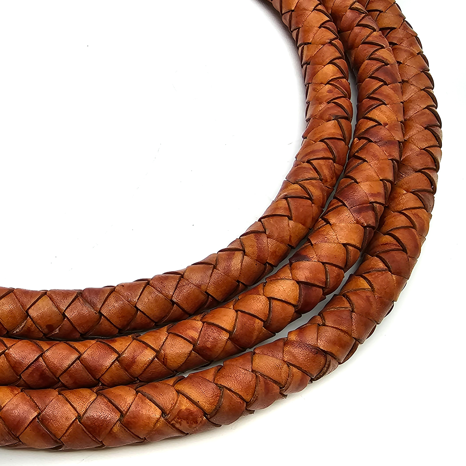 Lederschnur geflochten 20 mm - Antik Hellbraun. Länge: 5 Meter